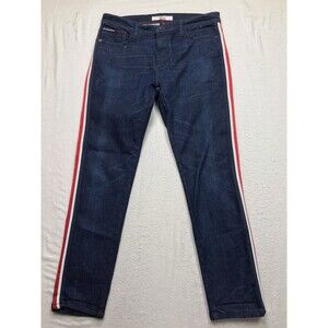 TOMMY HILFIGER Slim Taper Jean Men 33x30 Dark Wash Racing Stripe Honeycomb